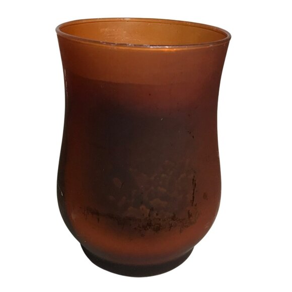 Vintage Frosted Amber Glass Candle Amber Unscented Wax - Picture 2 of 10